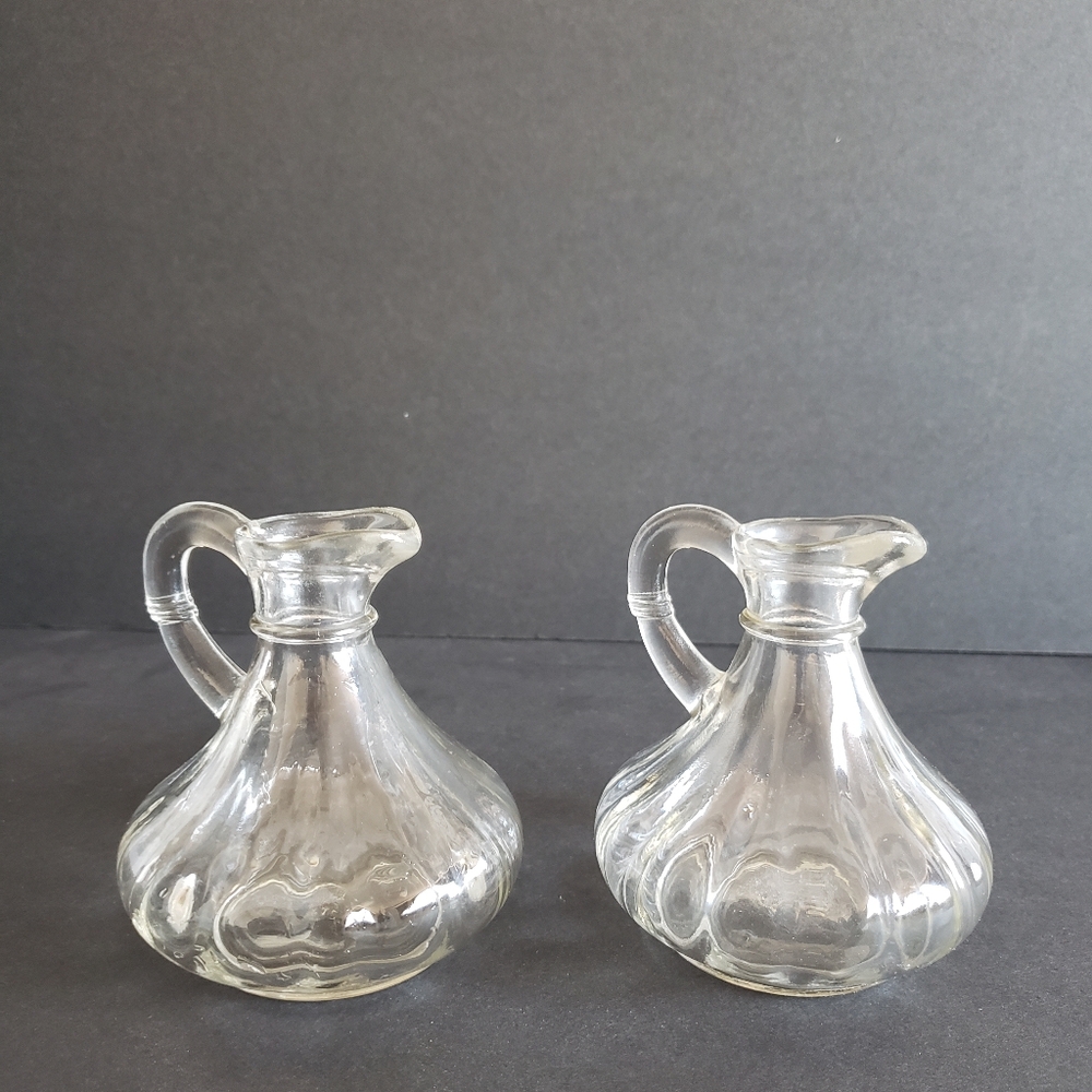 2 Vintage Clear Glass Anchor Hocking  Cruets with no stopper vinegar pitchers